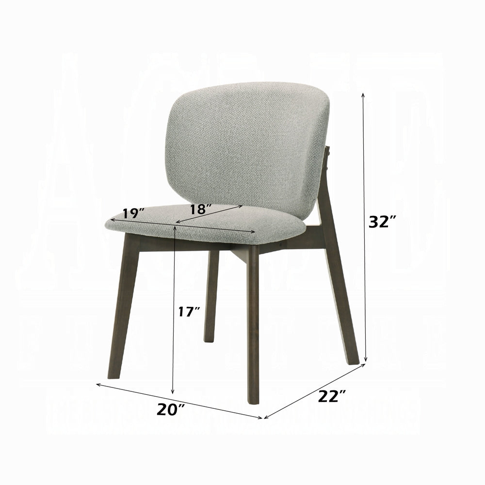 Casual Style Dining Furniture Set of 2 Side Chairs Gray Chenille Upholstery Solid Rubberwood Curved Backrest
