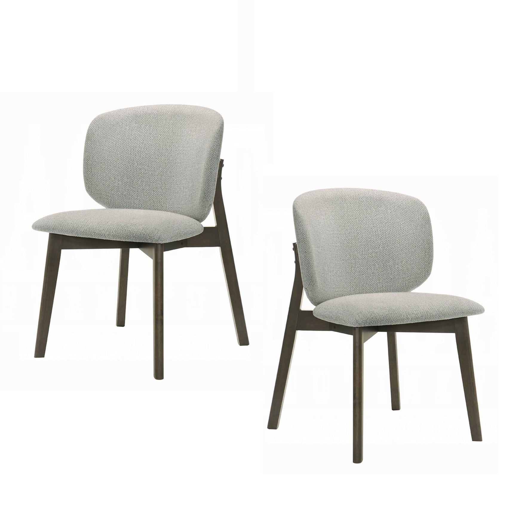 Casual Style Dining Furniture Set of 2 Side Chairs Gray Chenille Upholstery Solid Rubberwood Curved Backrest