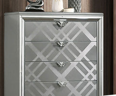 Contemporary Style 1pc Chest Acrylic Legs Embossed Art Deco Diamond Faux Drawers Handles Silver Finish