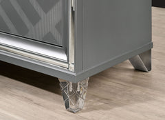 Contemporary Style 1pc Chest Acrylic Legs Embossed Art Deco Diamond Faux Drawers Handles Silver Finish