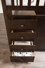 Twin Over Twin Bunk Bed Transitional Style Front Side Steps And 4 Under Storage Drawers, Espresso