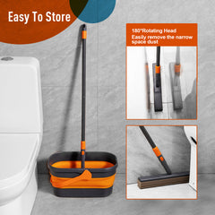 Sponge Mop Kit and Collapsible Bucket, Mop and Bucket for Floor Cleaning, Hands Free Home Floor Cleaning, Floor Cleaning System
