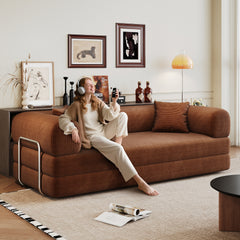 78.8" Compression Sofa,Convertible Floor Sofa Bed-with Pillow Back Support Armrest,Comfy Futon Couch Sleeper Bed,Loveseats Boneless Modular Sectional Sofa,Corduroy fabric,for Living Room,Bedroom,Brown