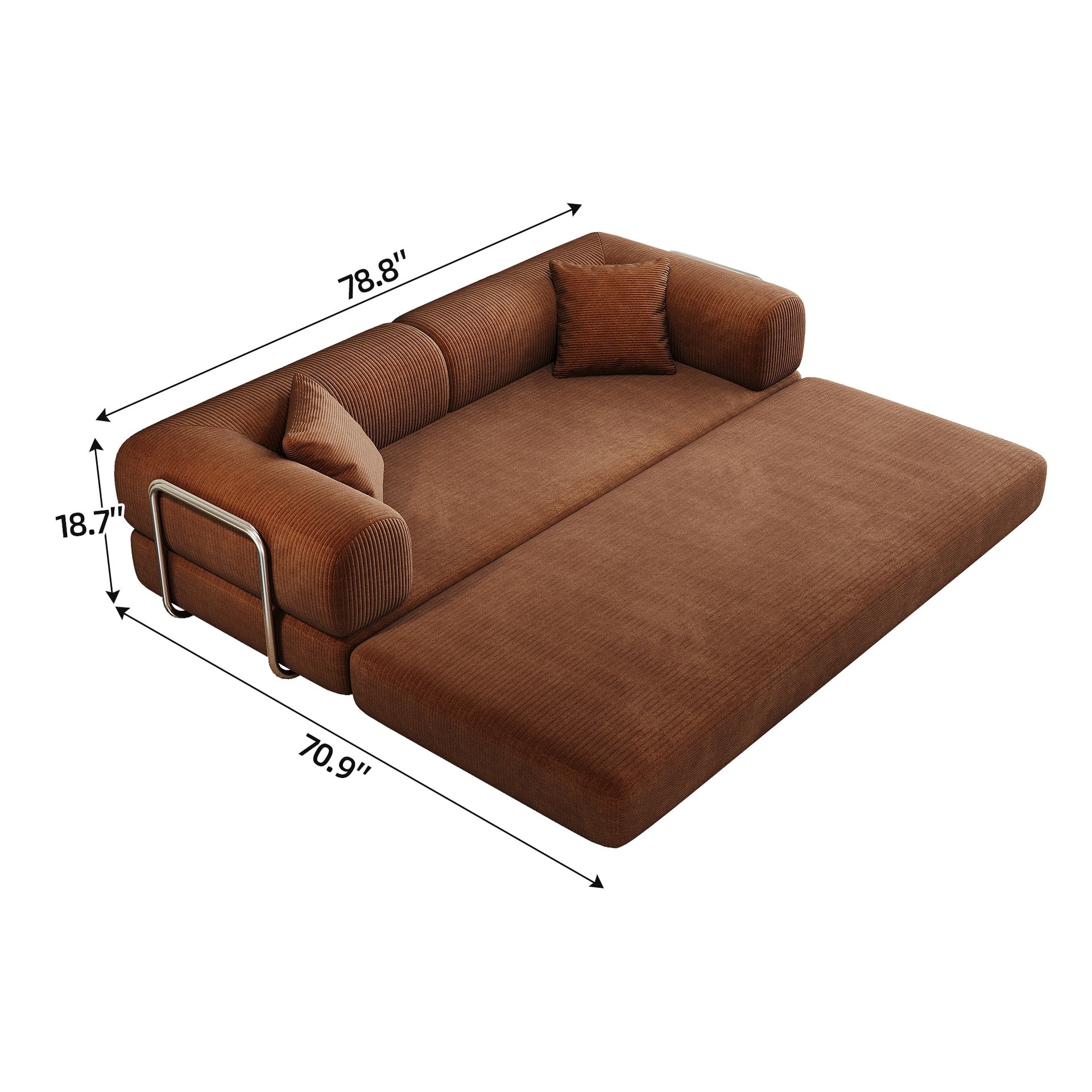 78.8" Compression Sofa,Convertible Floor Sofa Bed-with Pillow Back Support Armrest,Comfy Futon Couch Sleeper Bed,Loveseats Boneless Modular Sectional Sofa,Corduroy fabric,for Living Room,Bedroom,Brown