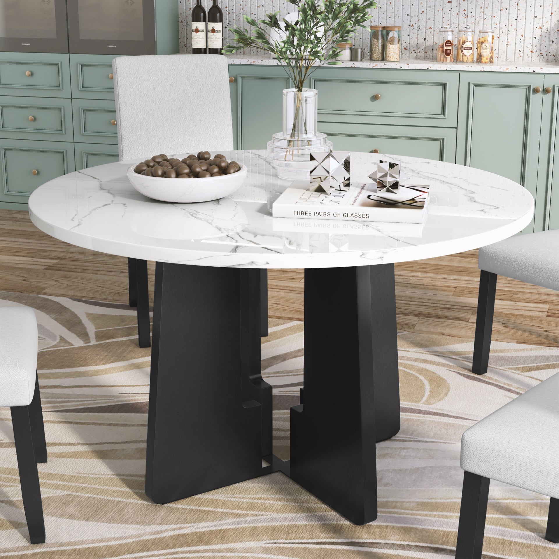 Round Dining Table for 4, 43-Inch Faux Marble Top, Mid-Century Modern Round Dining Table for Cafes, Restaurants, Bars, Home Offices and Conference Rooms (White)