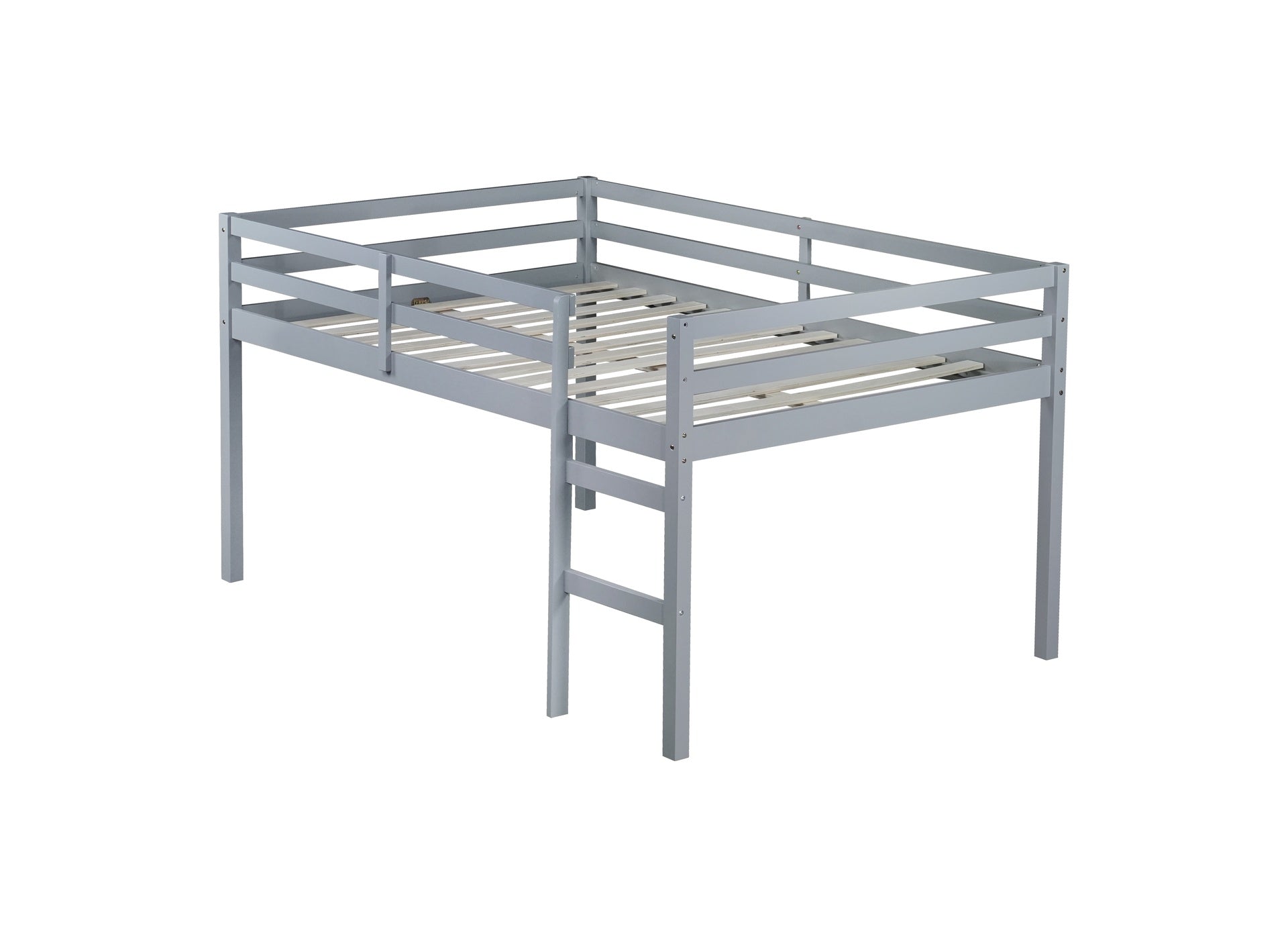 Full Rubber Wood Loft Bed with Ladder,Grey