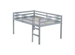 Full Rubber Wood Loft Bed with Ladder,Grey