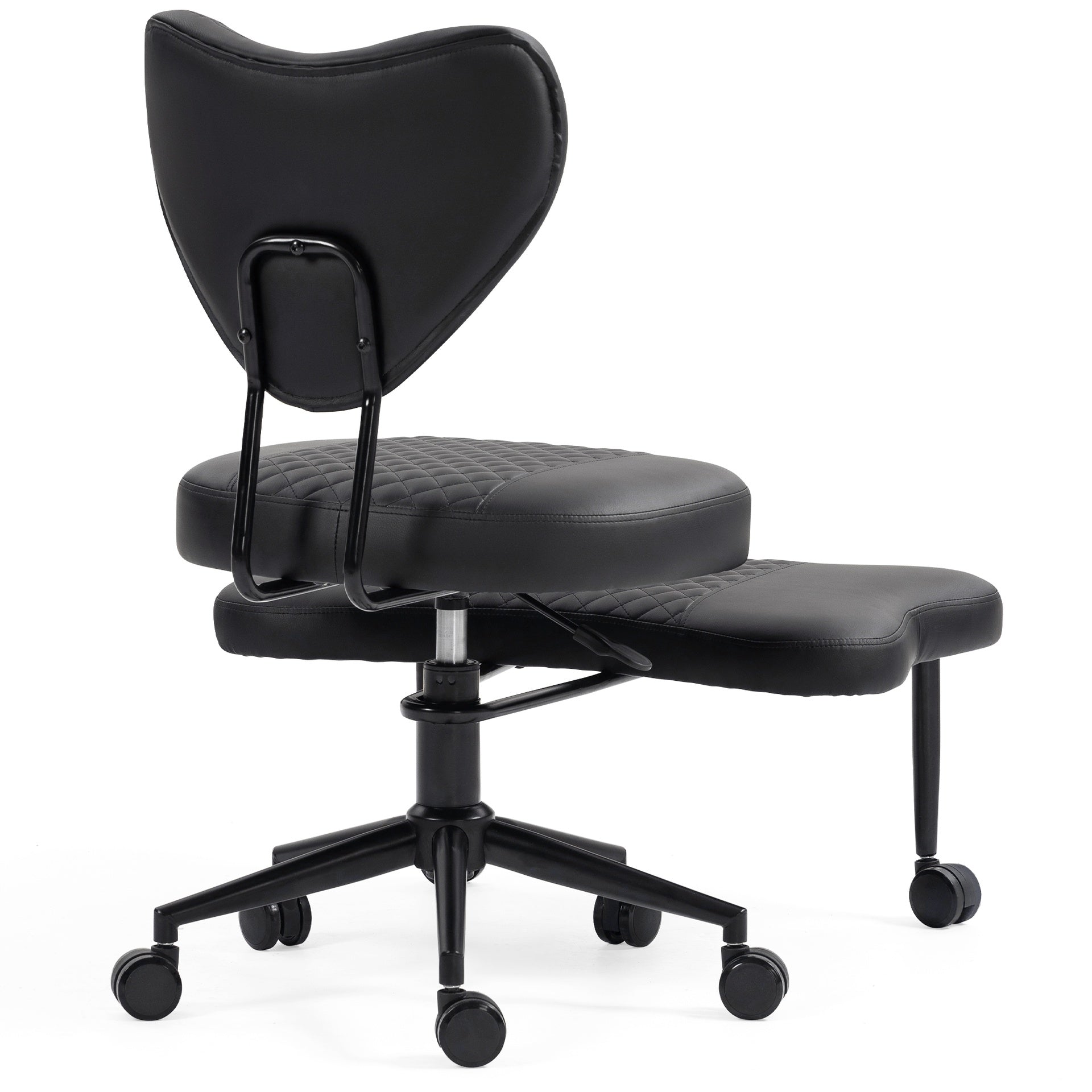 Upgraded Ergonomic Cross Legged Swivel Chair, Adjustable Height and PU Leather, Meditation& ADHA Chair with Back Support, Home and Office,Yoga Chair, Black