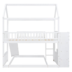 Twin Over Full Bunk Bed with Slide, House Bed with Slide, White