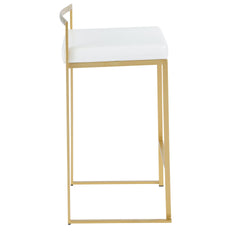 Fuji 26" Contemporary Counter Stool in Gold Metal with White Faux Leather by LumiSource - Set of 3