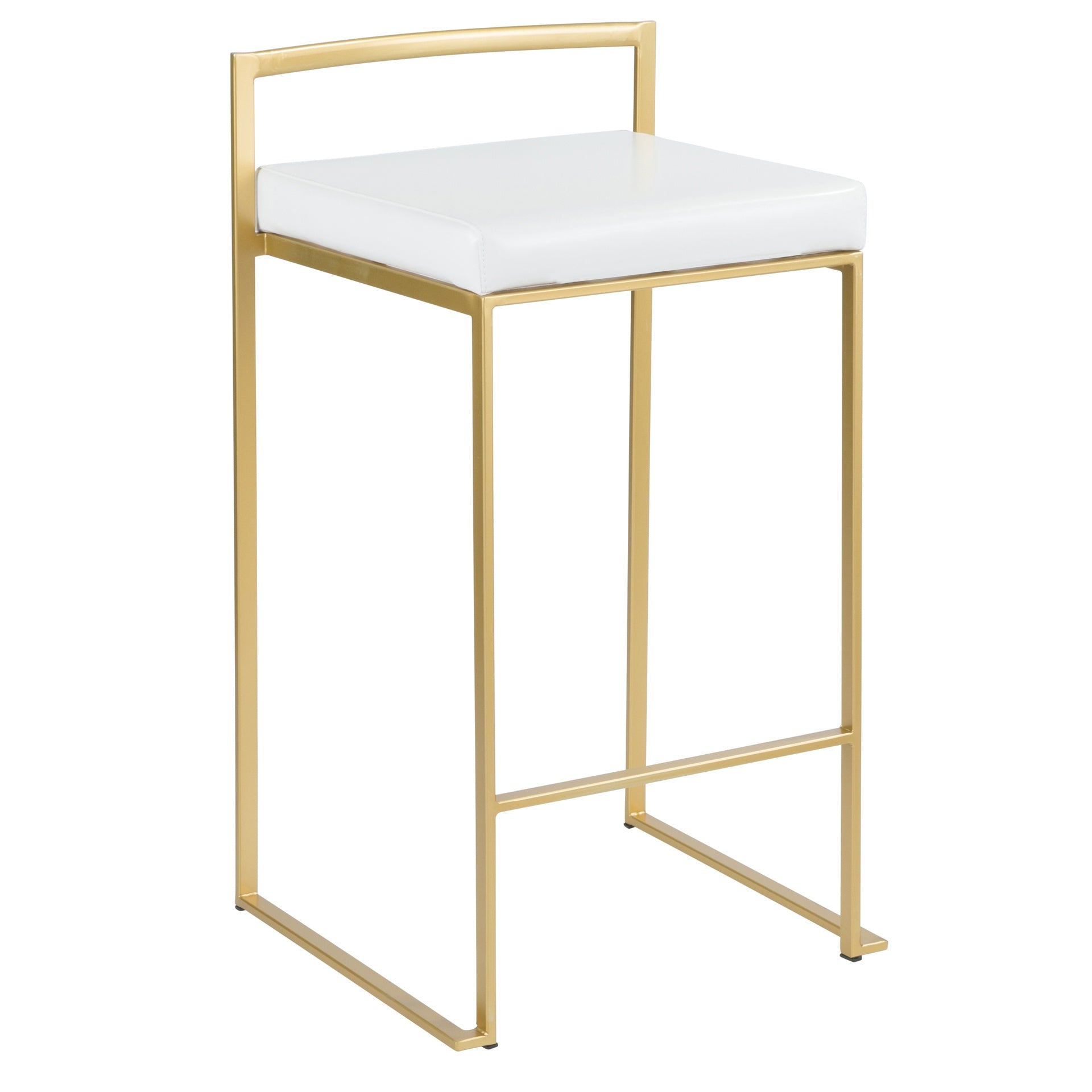 Fuji 26" Contemporary Counter Stool in Gold Metal with White Faux Leather by LumiSource - Set of 3