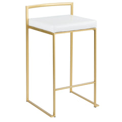 Fuji 26" Contemporary Counter Stool in Gold Metal with White Faux Leather by LumiSource - Set of 3
