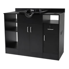 Shampoo Backwash Station for Salons,Salon Station with Shampoo Bowl & Storage Layer, Drawer,10V Outlets, USB Port, Faucet Sprayer, Salon Equipment for Spa Beauty