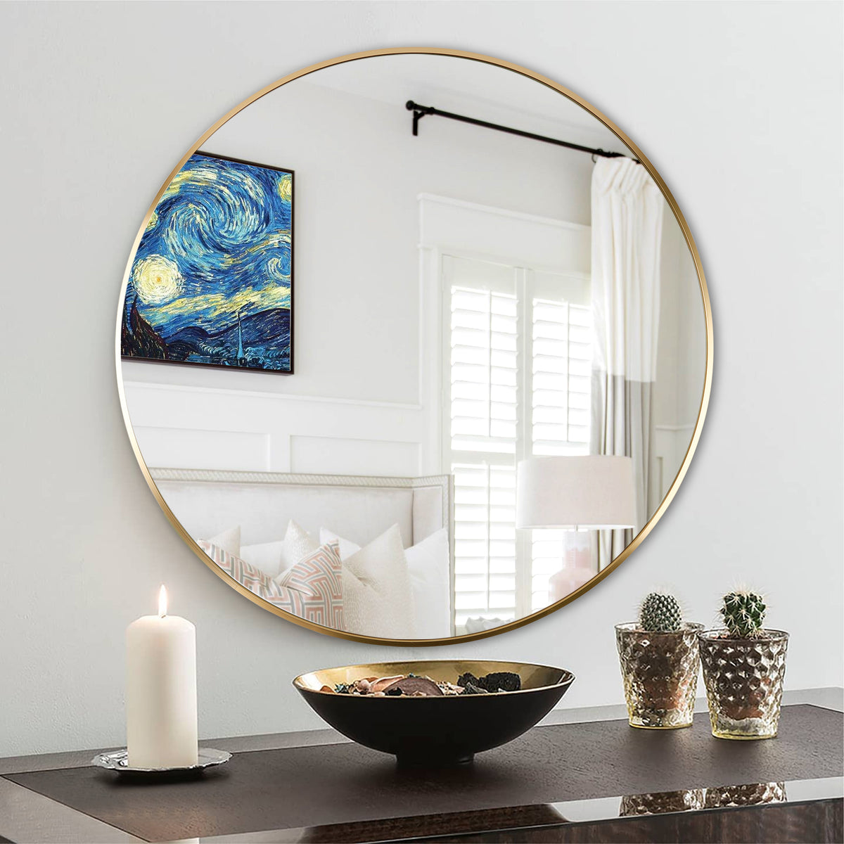 24 Inch Gold Metal Framed Round Bathrrom Mirror for Wall.(W2203P182026)