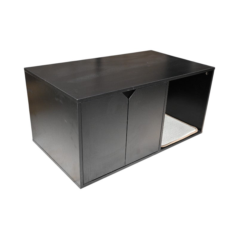 35.83" Cat Litter Box Enclosure Hidden Furniture (Scratch Pad Included), Modern Black Cat House with Corrugated Cardboard Scratching Pad - 35.83" x 20.47" x 17.05", 52 lbs