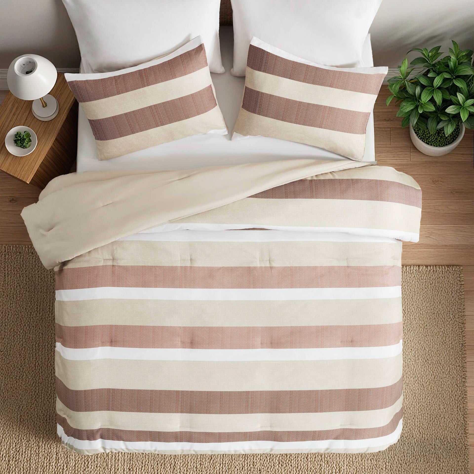 2-Piece Twin/Twin XL Stripe Textured Print Comforter Set,Terracotta