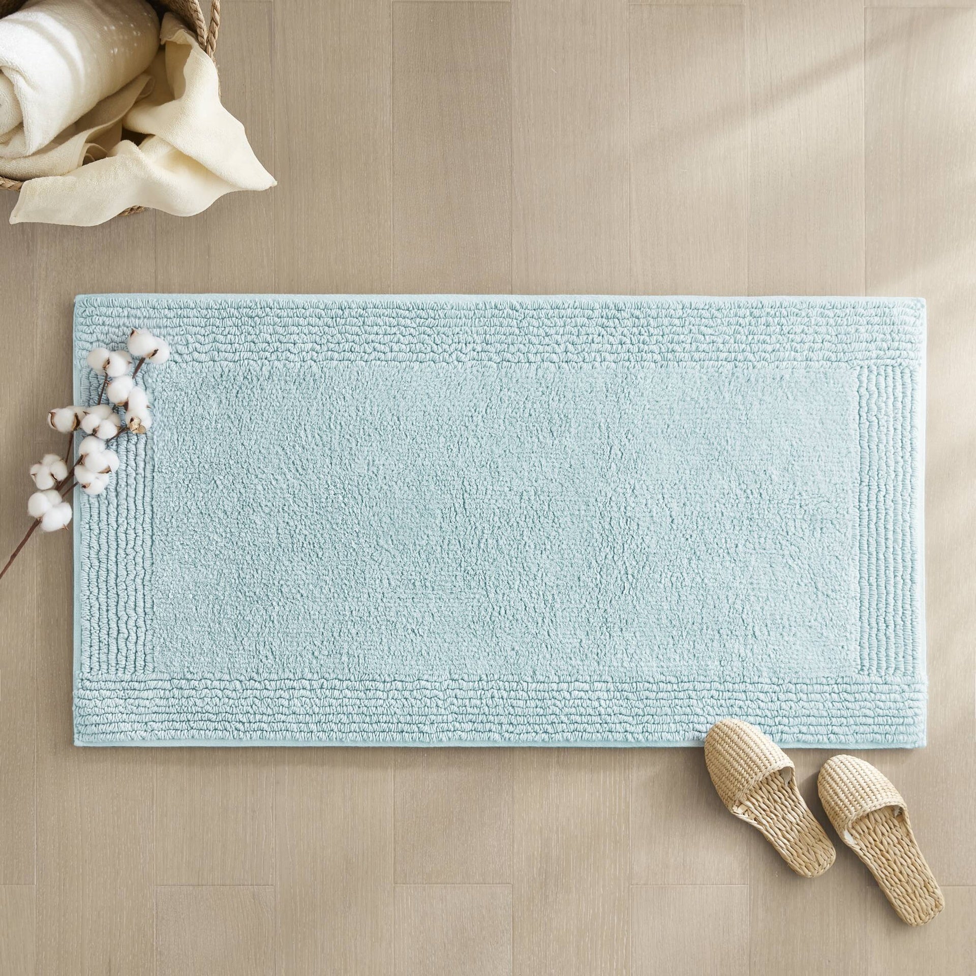 1 PCS 17x24" 100% Cotton Tufted 3000 GSM Reversible Bath Rug Blue