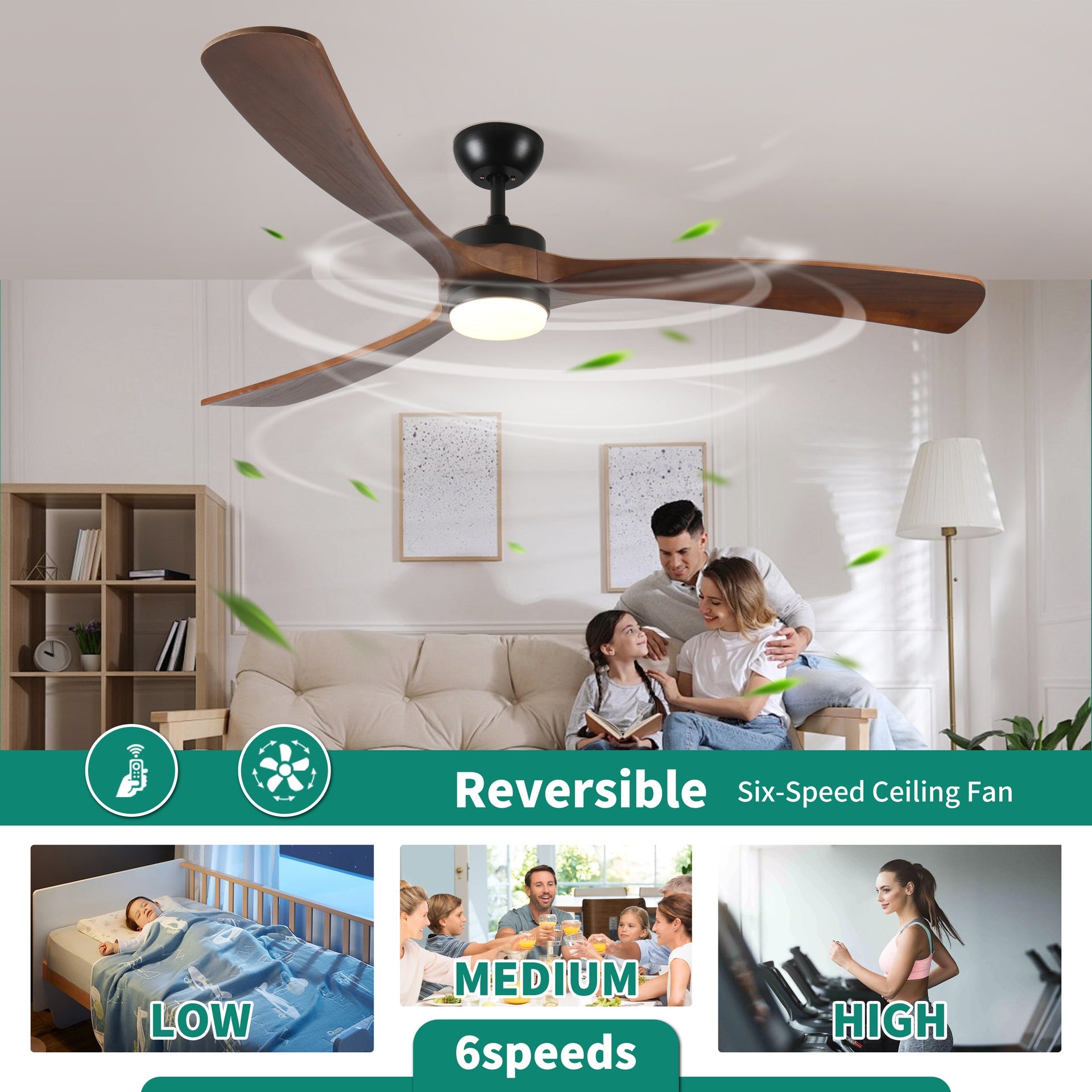 72 Inch Solid Wood Ceiling Fan with Lights and Remote Control Indoor Outdoor Ceiling Fan 3 Wooden Blades Modern Ceiling Fan for Porch Living Room Bedroom