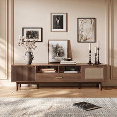 Wood Fashionable TV Stand for 75" TVs, TV Cabinet with Soft-Closing Door and Drop-Down Door Cabinet, Modern TV Consoles for Living Room, Bedroom