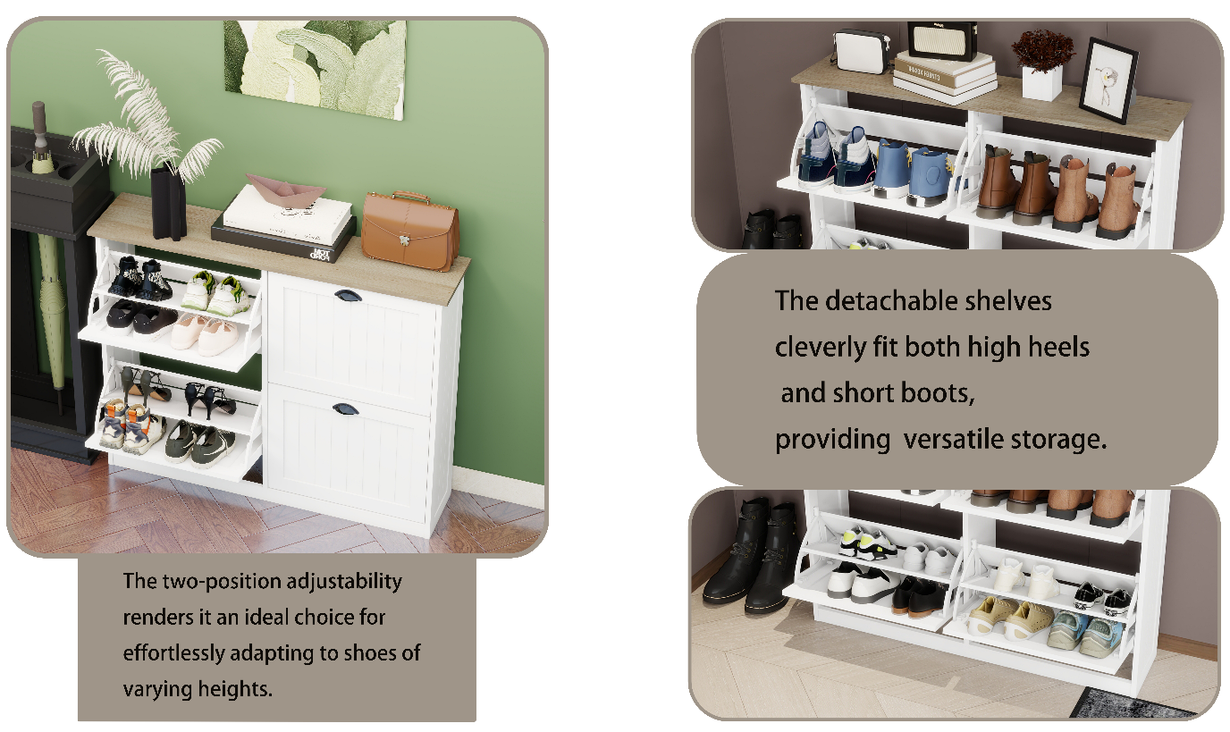 Shoe Storage Cabinet with 4 Flip Drawers, Freestanding Shoe Cabinet Organizer with Adjustable Shelf, Shoe Cabinet for Entryway,  Foyer, Slim Shoe Cabinet-White