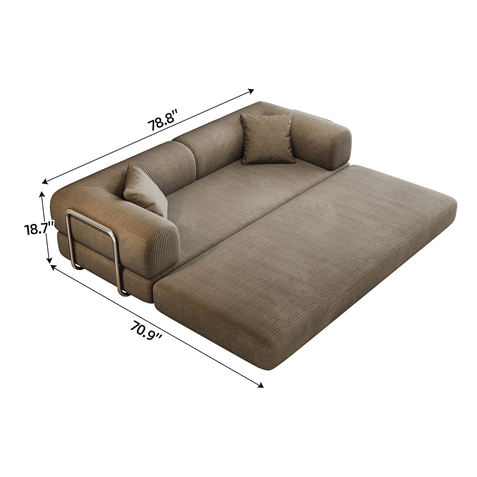 78.8" Compression Sofa,Convertible Floor Sofa Bed-with Pillow Back Support Armrest,Comfy Futon Couch Sleeper Bed,Loveseats Boneless Modular Sectional Sofa,Corduroy fabric,for Living Room,Bedroom,Camel