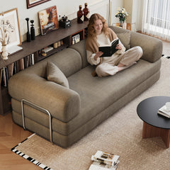 78.8" Compression Sofa,Convertible Floor Sofa Bed-with Pillow Back Support Armrest,Comfy Futon Couch Sleeper Bed,Loveseats Boneless Modular Sectional Sofa,Corduroy fabric,for Living Room,Bedroom,Camel