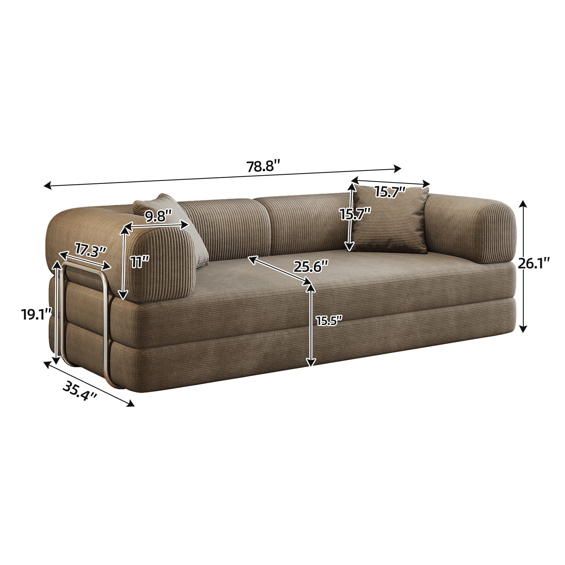 78.8" Compression Sofa,Convertible Floor Sofa Bed-with Pillow Back Support Armrest,Comfy Futon Couch Sleeper Bed,Loveseats Boneless Modular Sectional Sofa,Corduroy fabric,for Living Room,Bedroom,Camel