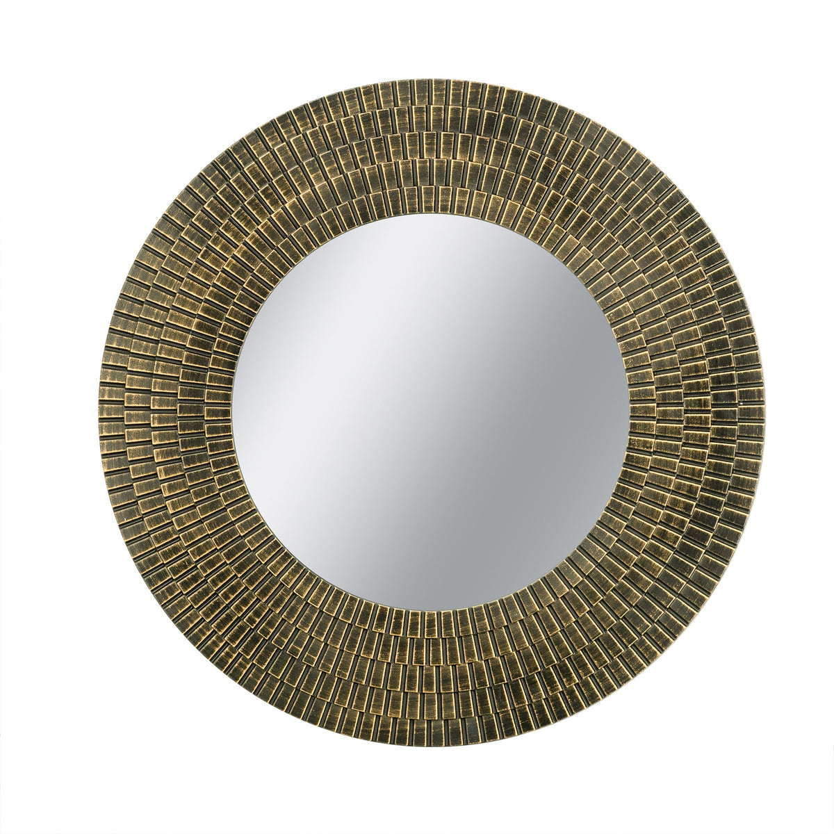 D29.5" Round Gold And Black Wooden Accent Mirror With Woven Texture
