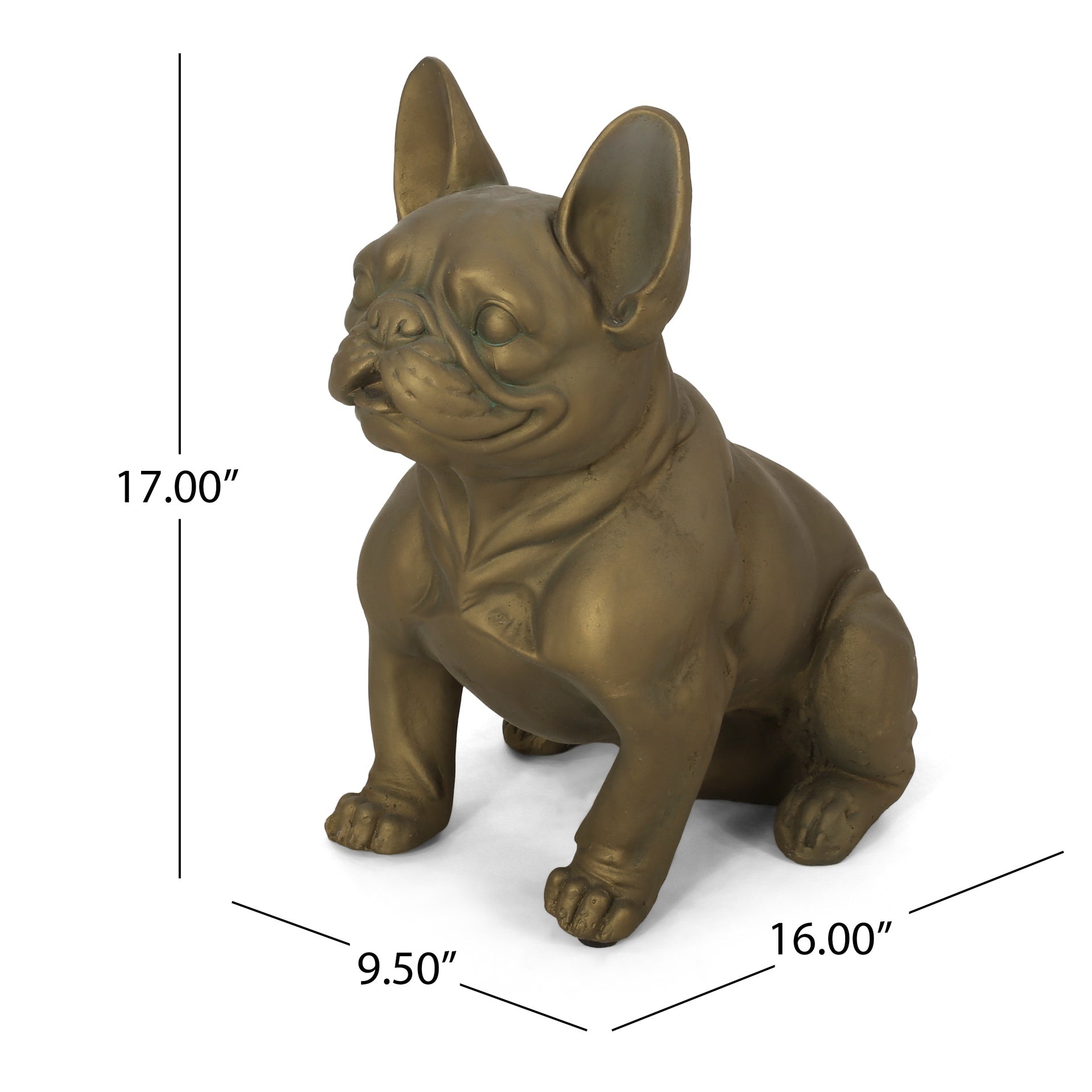 DOG GARDEN SCULPTURE, Outdoor French Bulldog Garden Statue, Rustic Gold, No Assembly Required