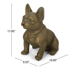 DOG GARDEN SCULPTURE, Outdoor French Bulldog Garden Statue, Rustic Gold, No Assembly Required