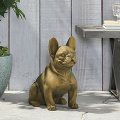 DOG GARDEN SCULPTURE, Outdoor French Bulldog Garden Statue, Rustic Gold, No Assembly Required