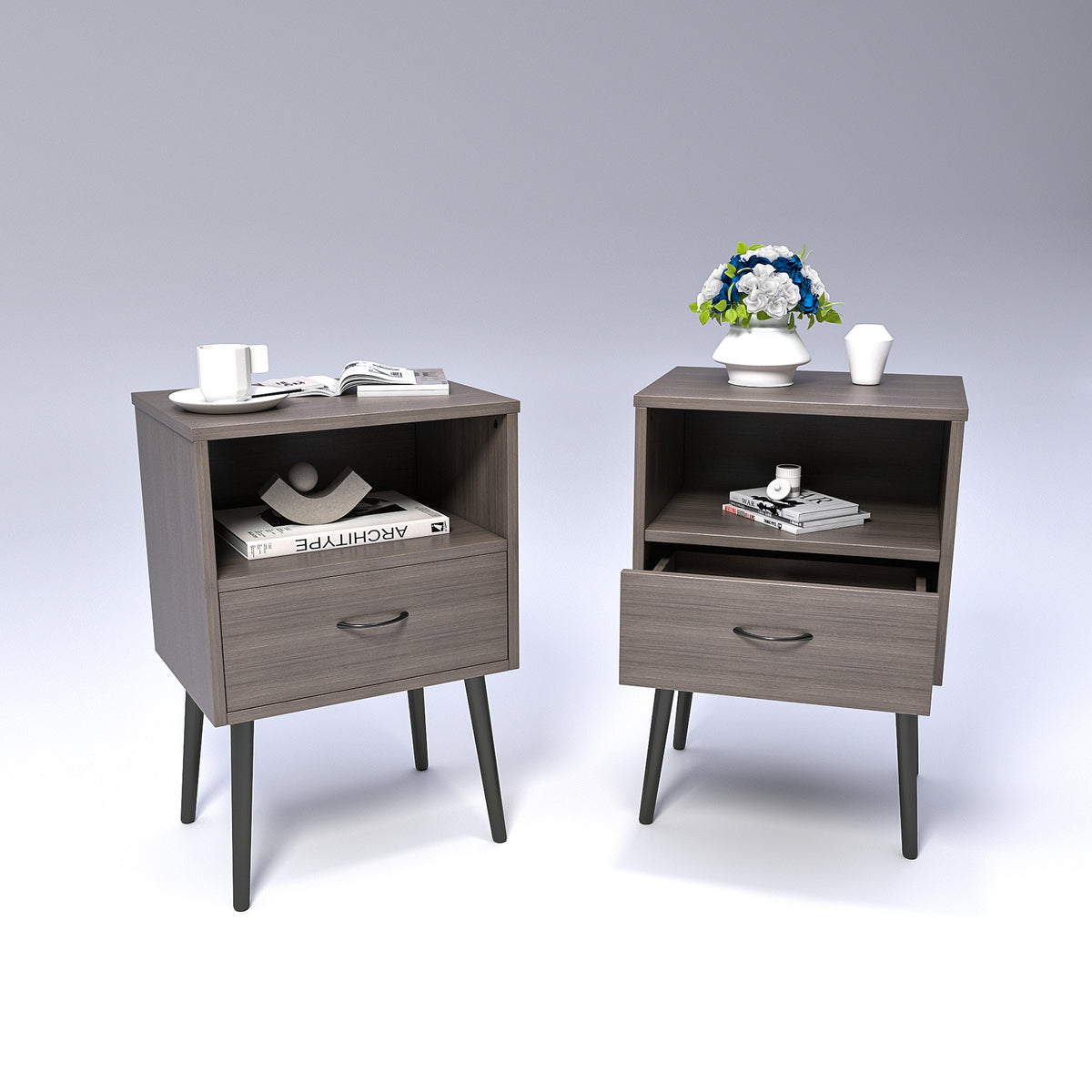 Two sets of Nightstand,modern style bedside table, With storage drawers and open wooden shelves, Suitable for living rooms, Bedrooms and small spaces. Decorative bedside tables in two sets, Easy to as