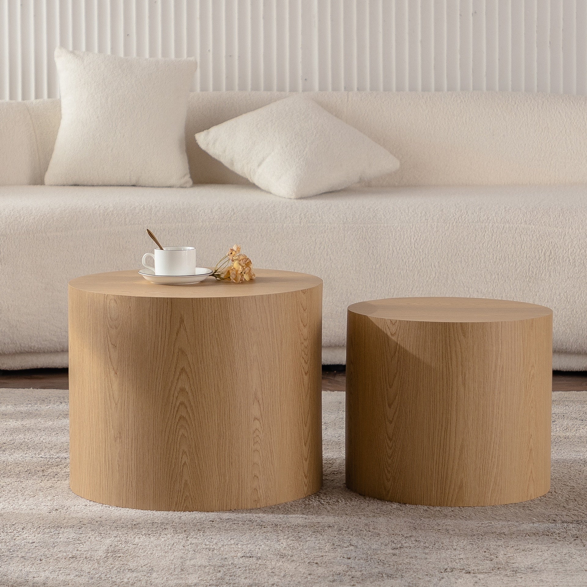 Nesting Coffee Table Set of 2 Round Wooden Coffee Tables Circle Modern Table for Small Space Living Room Bedroom Accent End Side Table