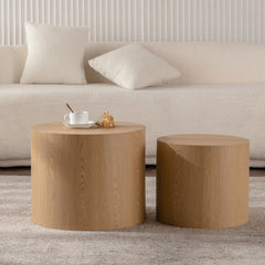 Nesting Coffee Table Set of 2 Round Wooden Coffee Tables Circle Modern Table for Small Space Living Room Bedroom Accent End Side Table