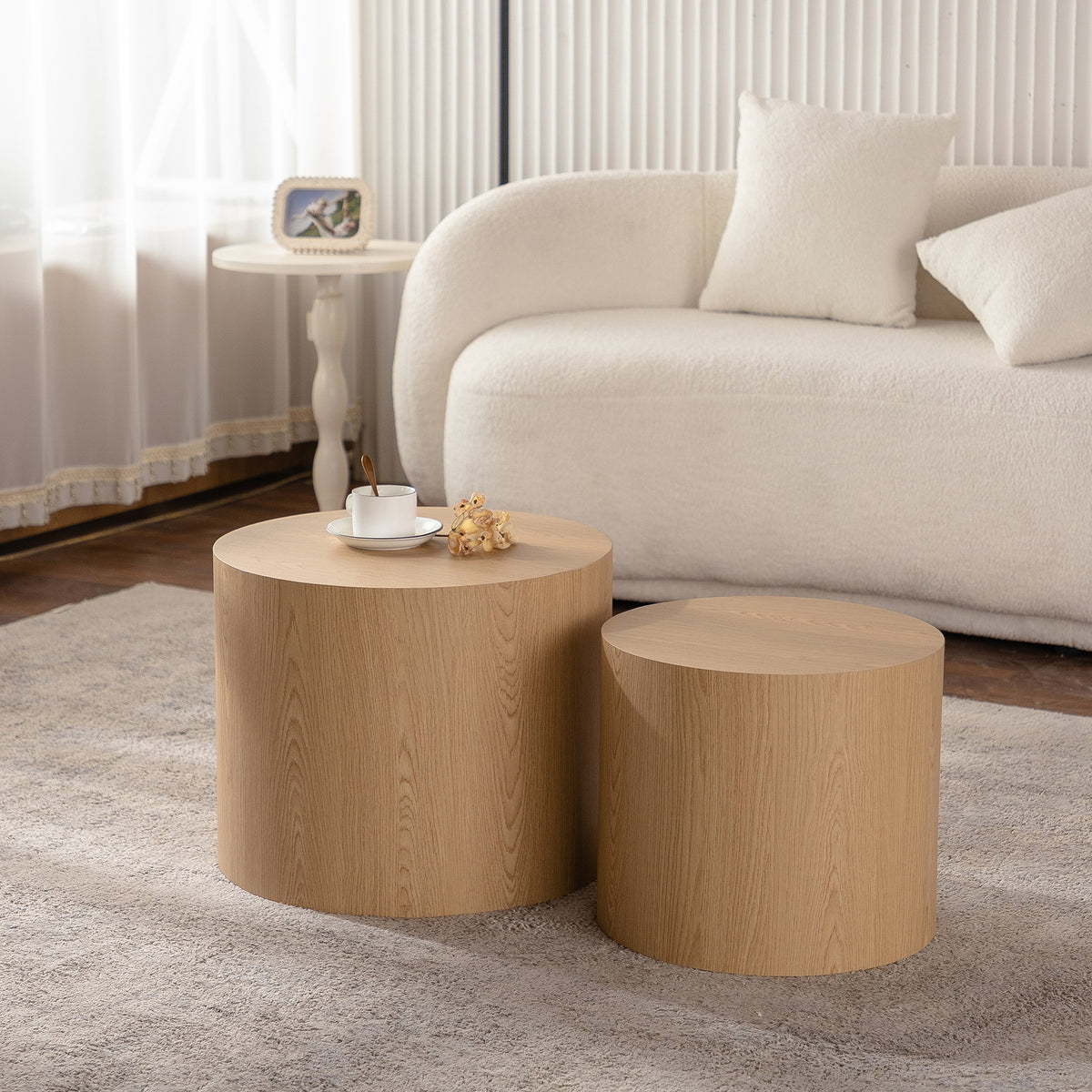 Nesting Coffee Table Set of 2 Round Wooden Coffee Tables Circle Modern Table for Small Space Living Room Bedroom Accent End Side Table