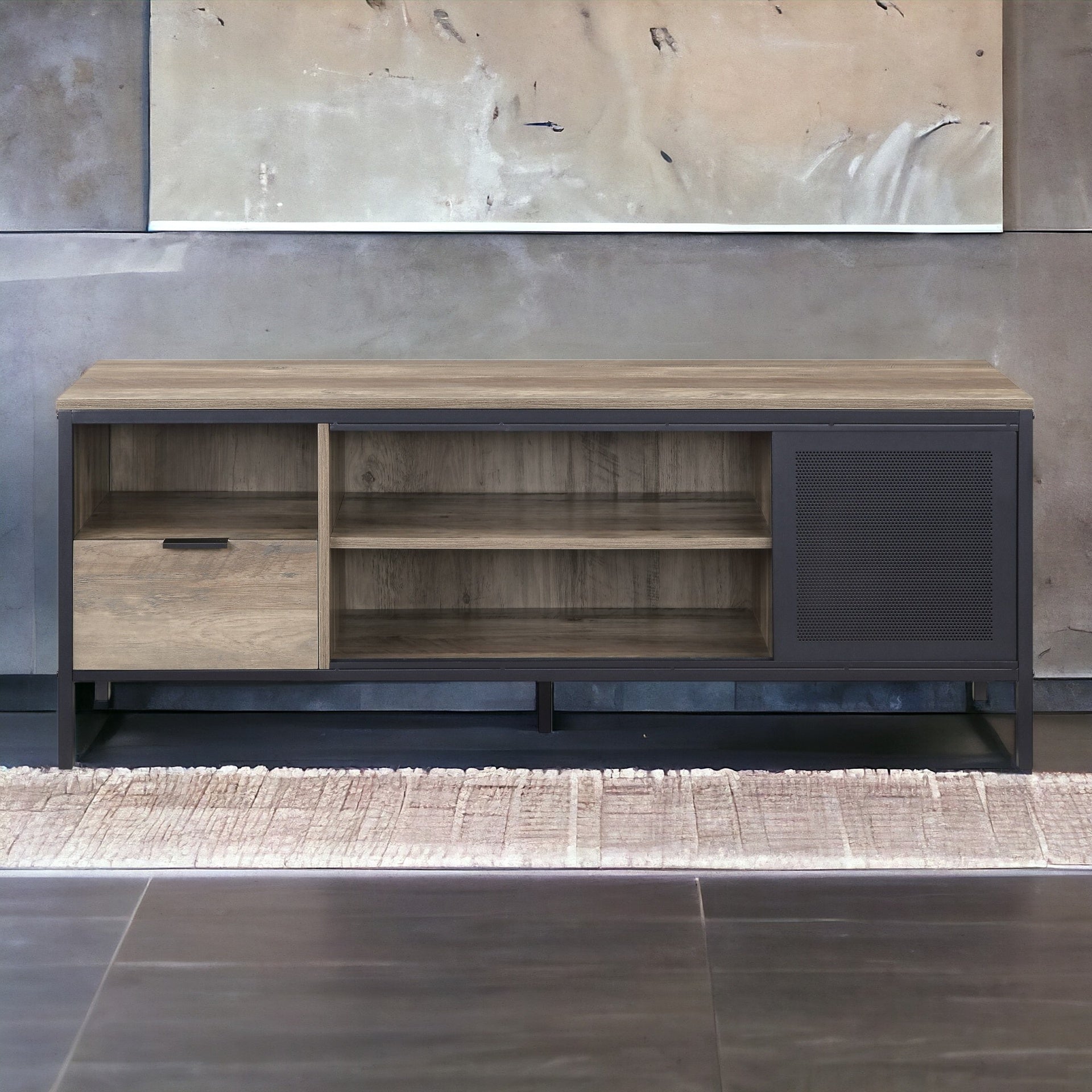 Nantan Rustic Oak & Black Finish TV Stand