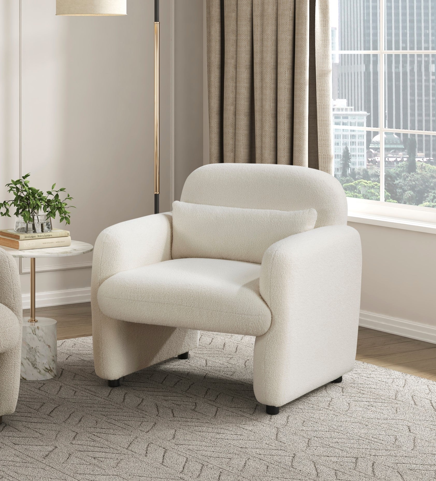 Contemporary Accent Chair Beige Boucle Fabric Upholstery Plywood Frame Pillow Cozy Living Room Furniture 1pc Comfort Chair