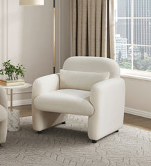 Contemporary Accent Chair Beige Boucle Fabric Upholstery Plywood Frame Pillow Cozy Living Room Furniture 1pc Comfort Chair