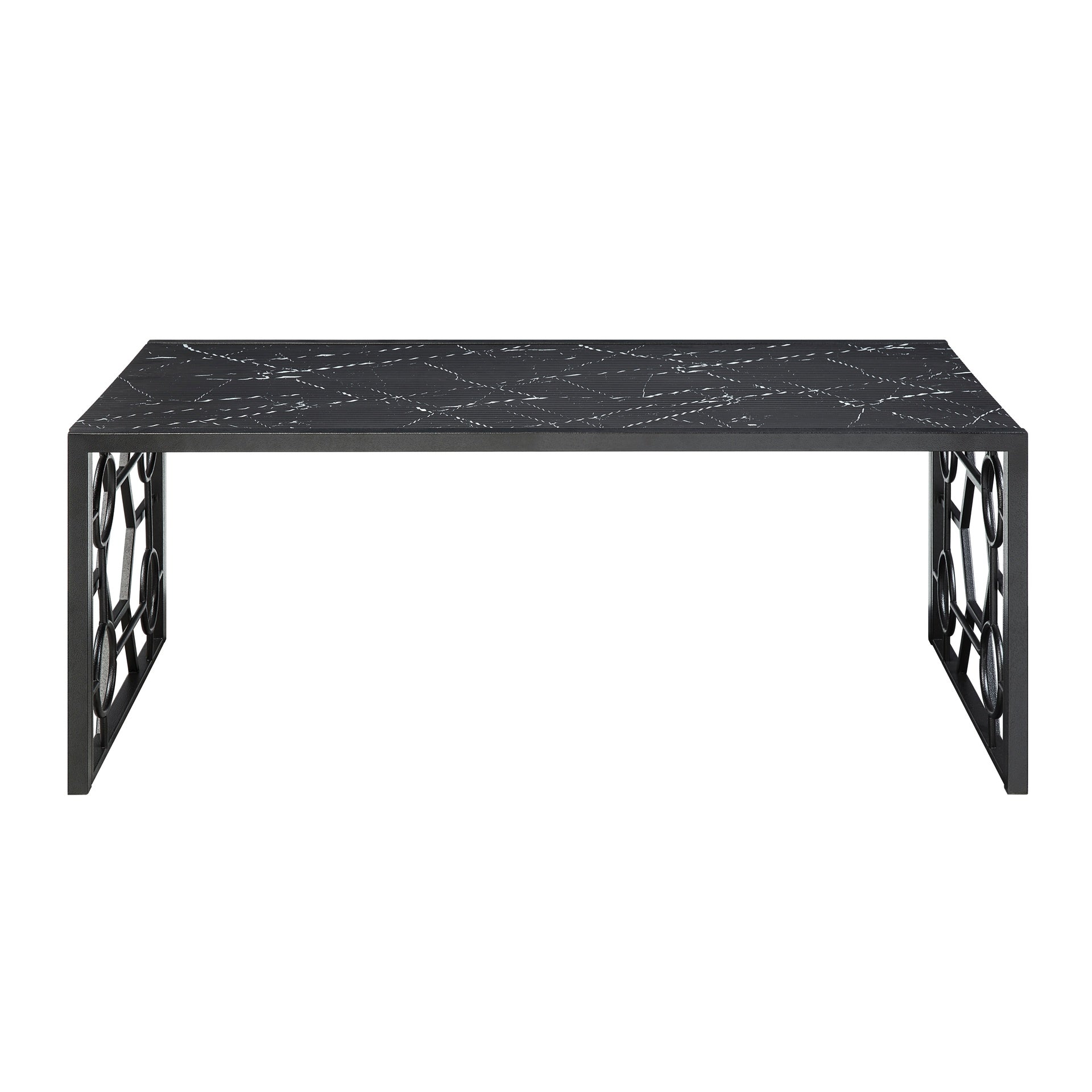 Modern 3-piece Occasional Table Set Black Cocktail Table End Tables Marble-Print Tempered Glass Top