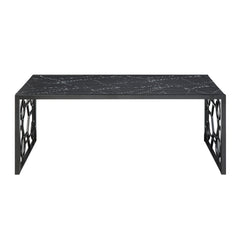 Modern 3-piece Occasional Table Set Black Cocktail Table End Tables Marble-Print Tempered Glass Top