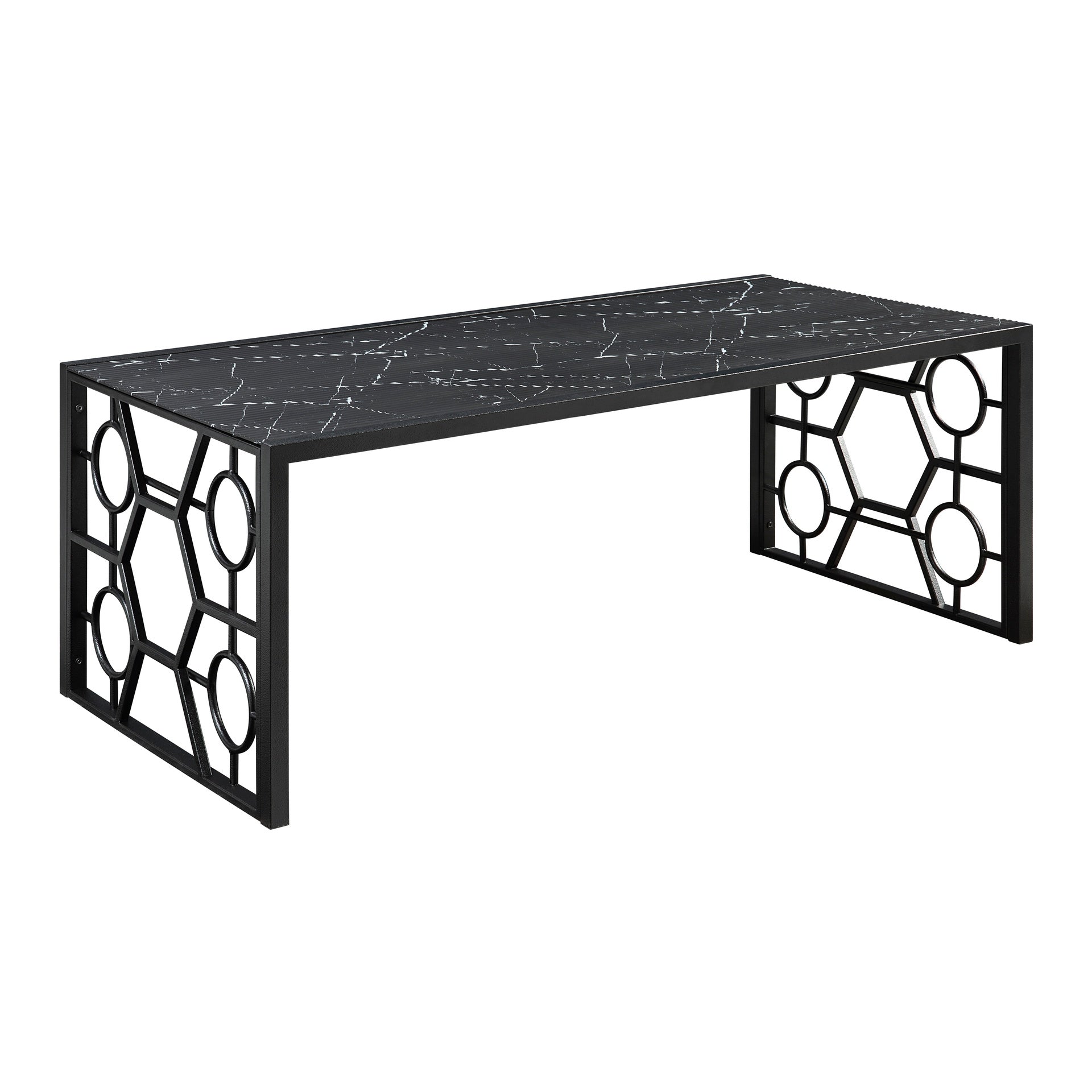 Modern 3-piece Occasional Table Set Black Cocktail Table End Tables Marble-Print Tempered Glass Top