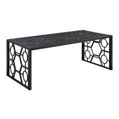 Modern 3-piece Occasional Table Set Black Cocktail Table End Tables Marble-Print Tempered Glass Top