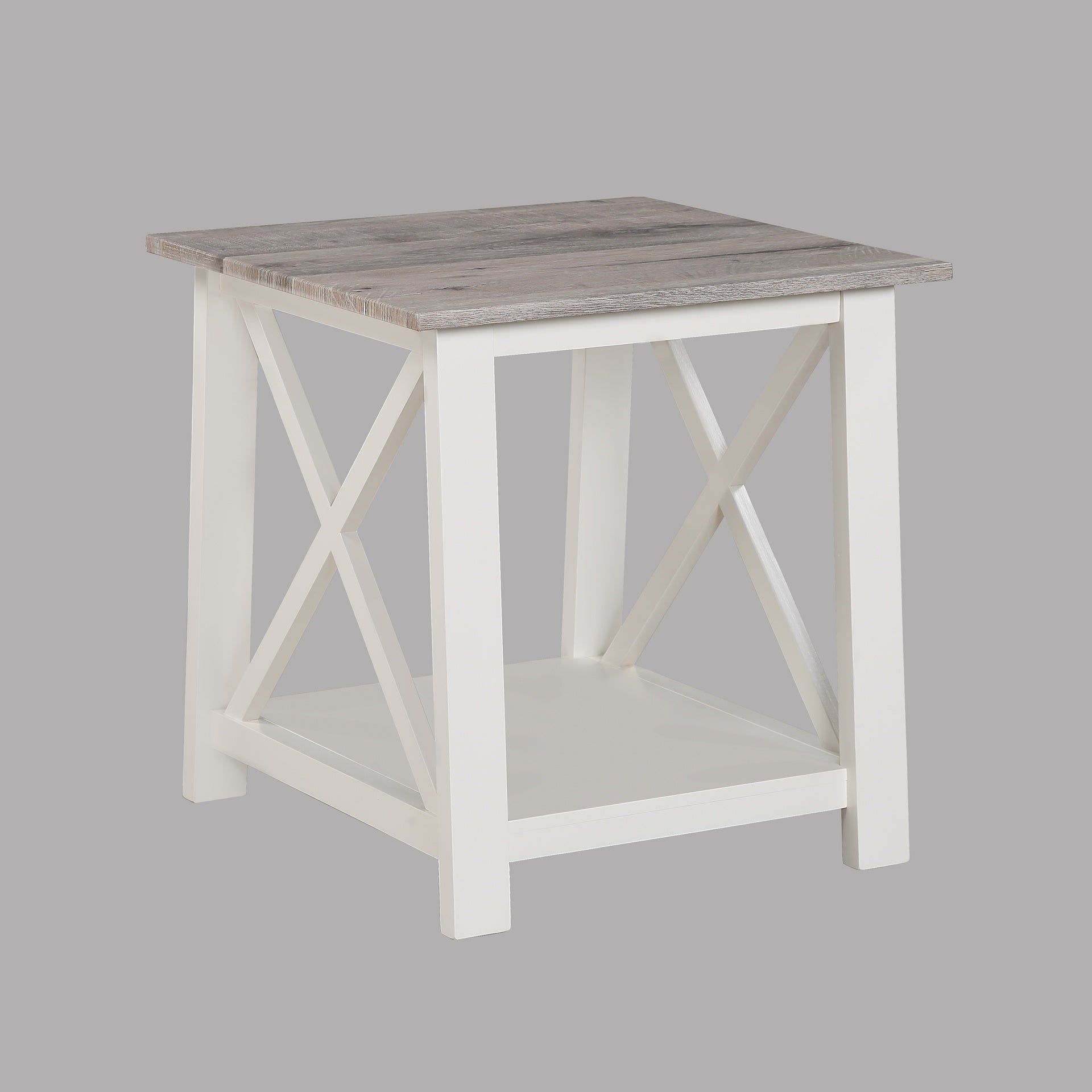 White Brown 3-Piece Set Table Top Cocktail Rectangular Coffee Table and Two Matching Square End Tables Living Room Wooden Furniture