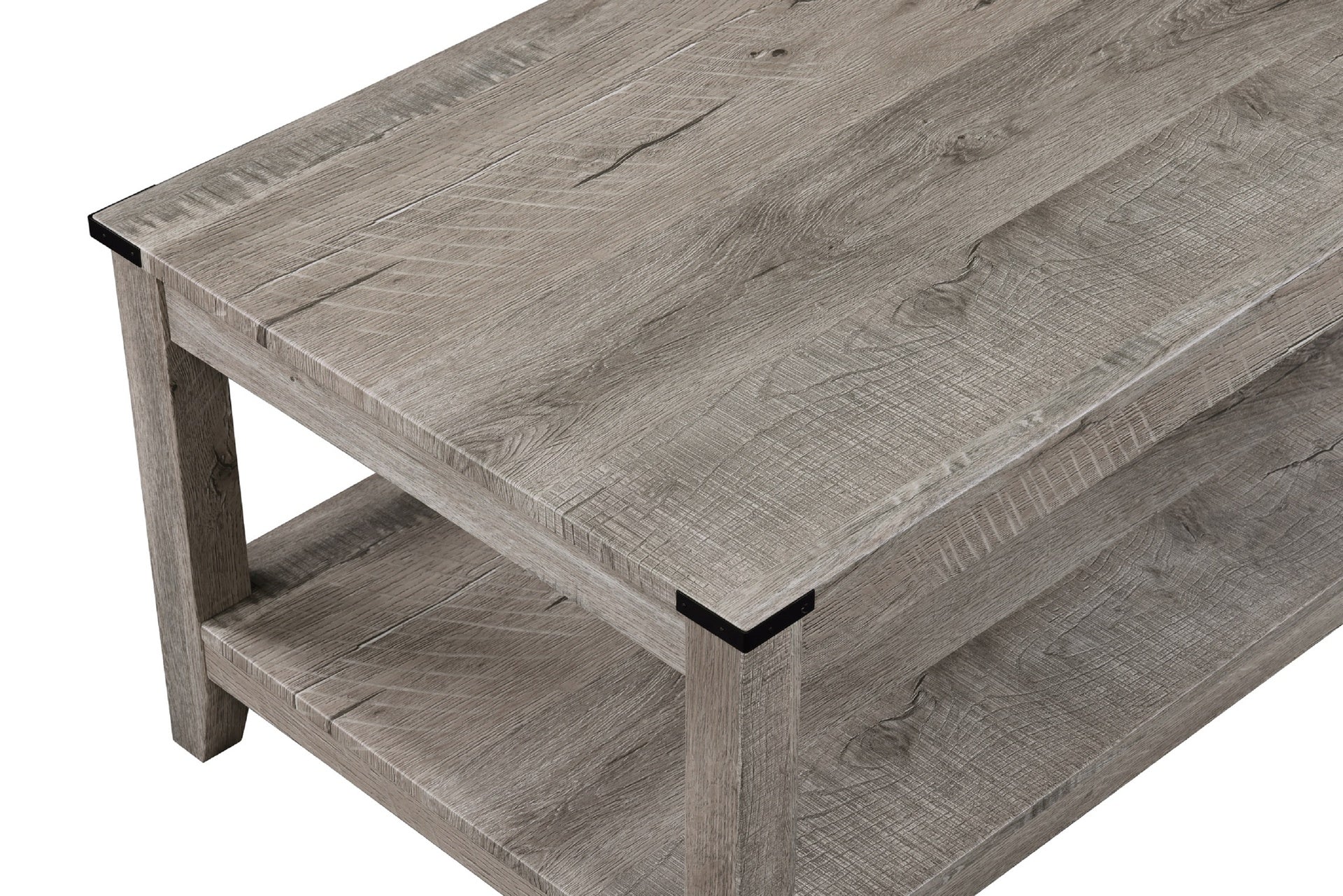 Rustic Gray Brown 3-Piece Cocktail Set Wooden Table Top Rectangular Coffee Table and Two Matching Square End Tables Living Room Wooden Furniture Retro