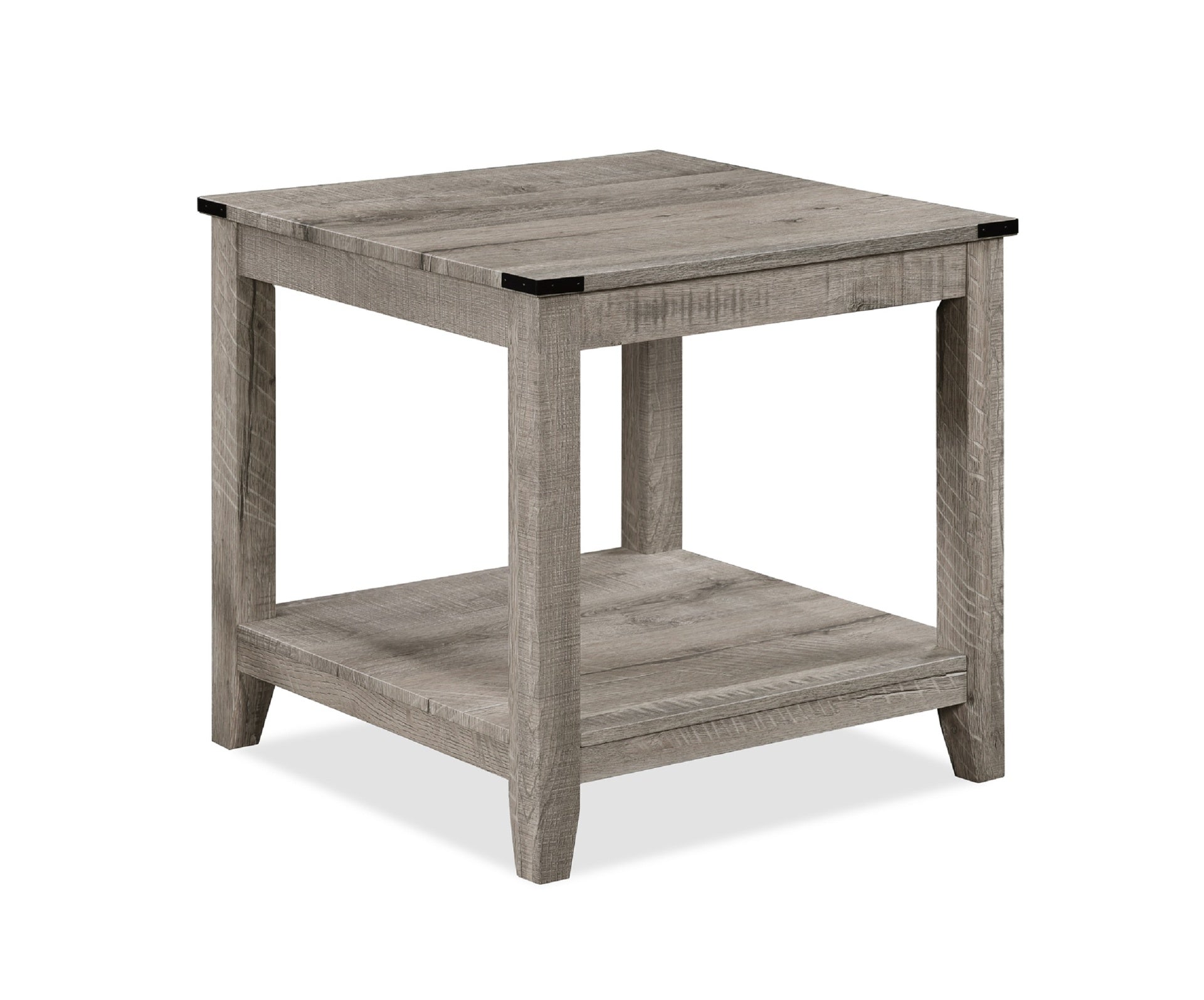 Rustic Gray Brown 3-Piece Cocktail Set Wooden Table Top Rectangular Coffee Table and Two Matching Square End Tables Living Room Wooden Furniture Retro