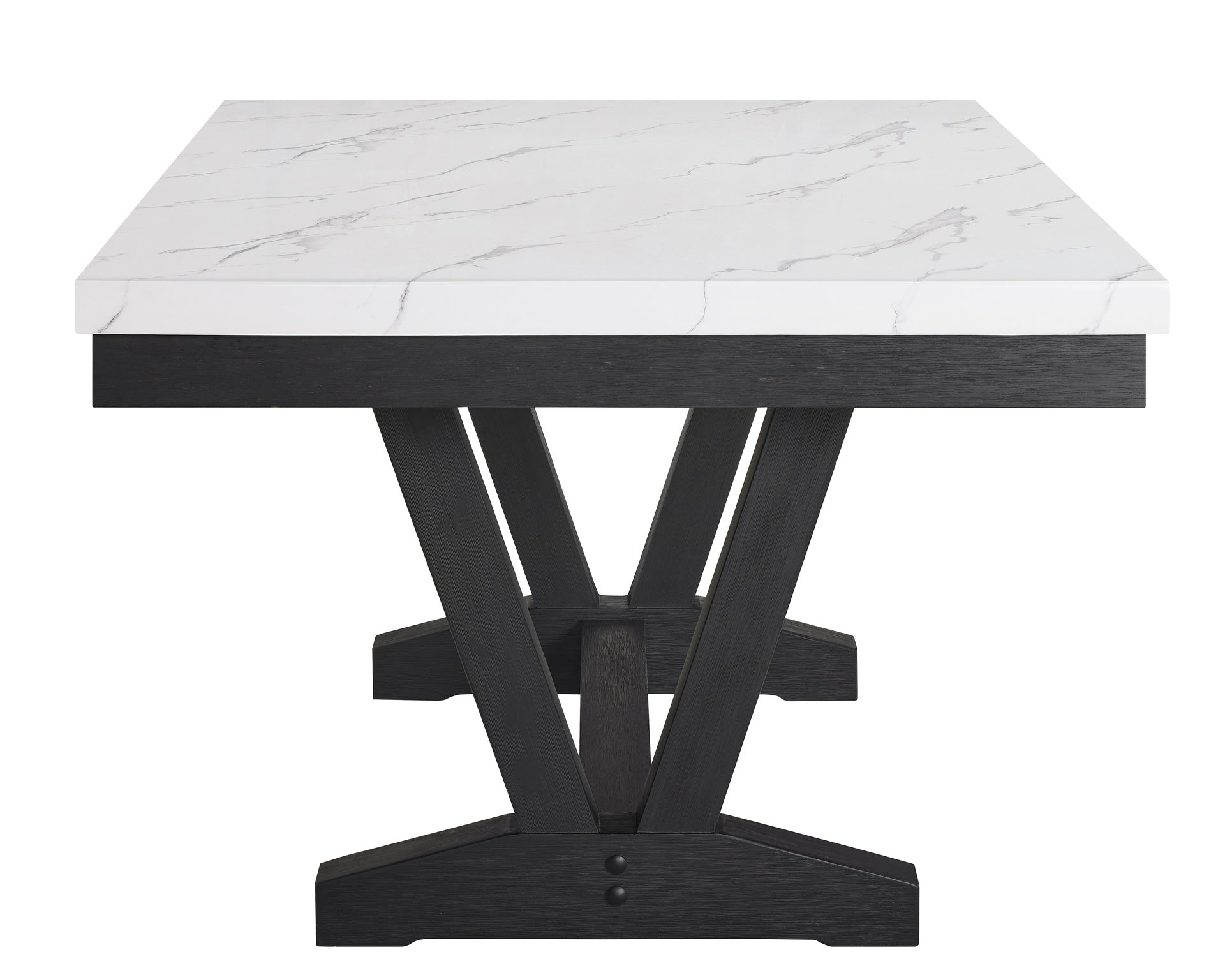 1pc Transitional Modern Formal Dining Table White Faux Marble Rectangular Table Top Trestle Base Black Finish Legs Wooden Dining Room Furniture