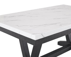 1pc Transitional Modern Formal Dining Table White Faux Marble Rectangular Table Top Trestle Base Black Finish Legs Wooden Dining Room Furniture