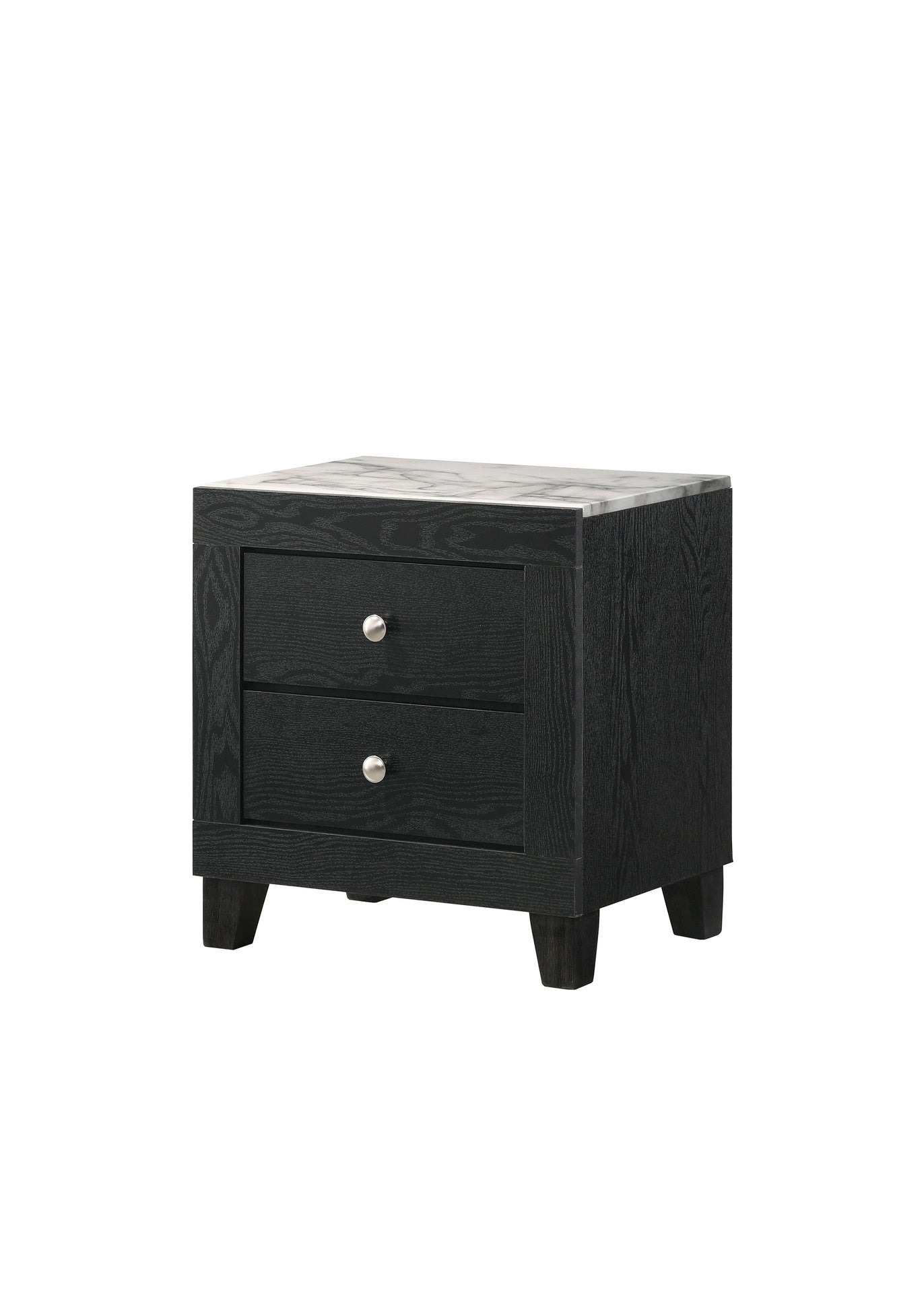 1pc Contemporary Modern White Faux Marble Top 2 Drawers Nightstand Black Finish Bedroom Furniture