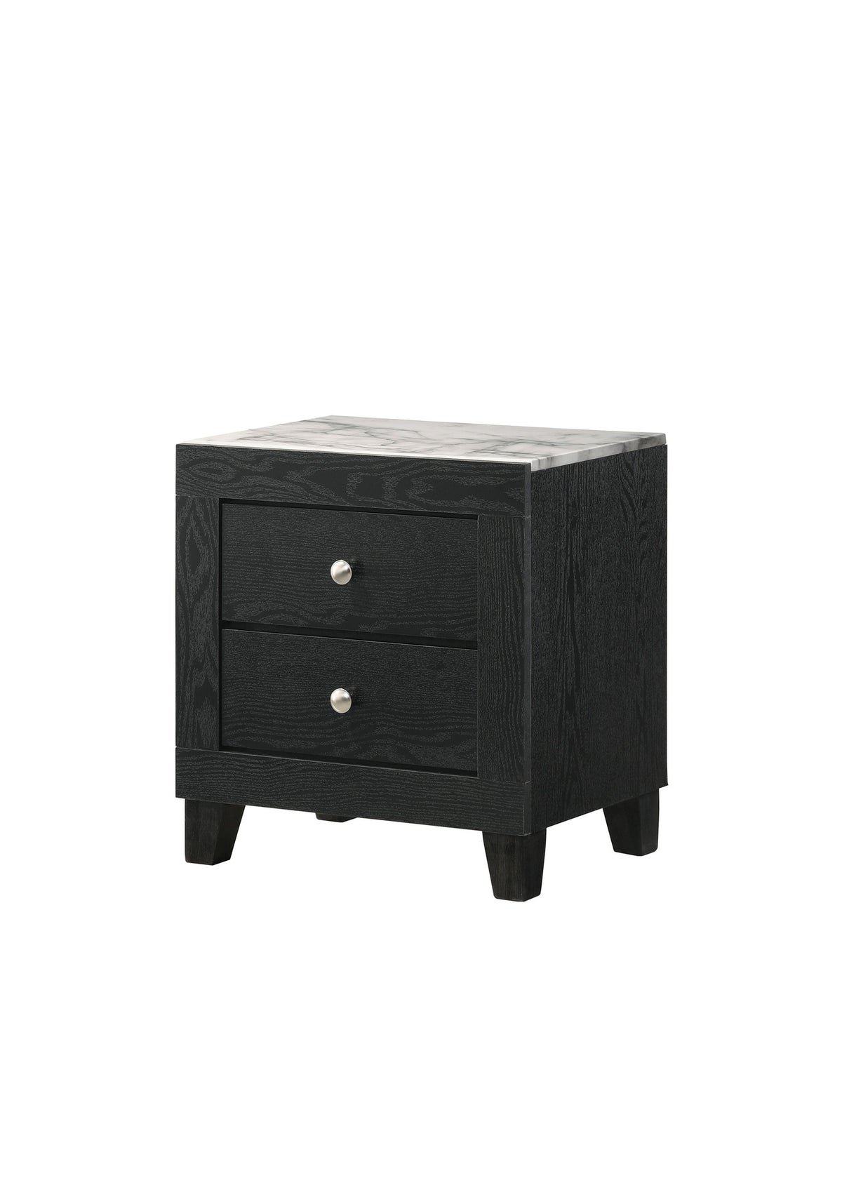 1pc Contemporary Modern White Faux Marble Top 2 Drawers Nightstand Black Finish Bedroom Furniture