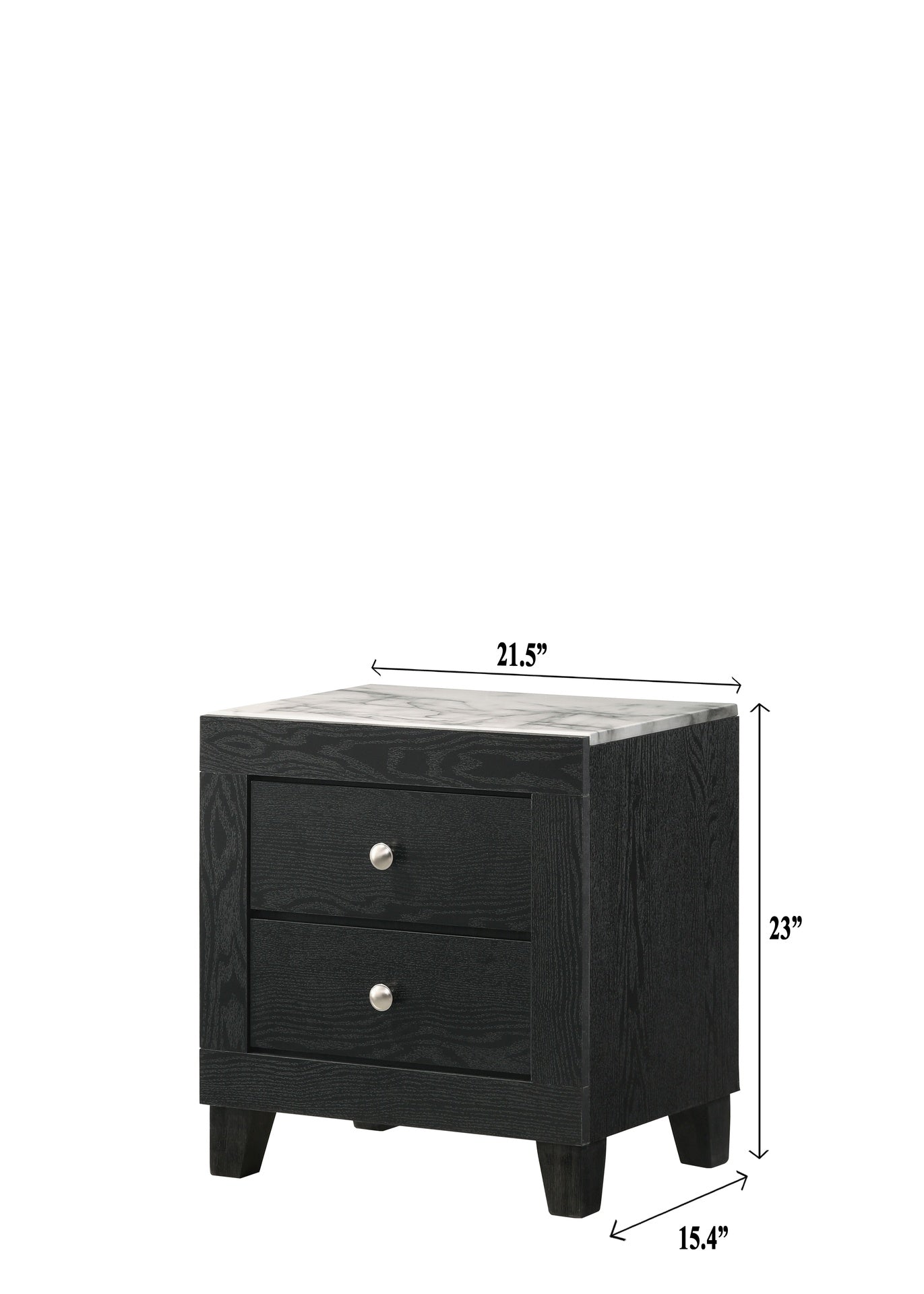 1pc Contemporary Modern White Faux Marble Top 2 Drawers Nightstand Black Finish Bedroom Furniture